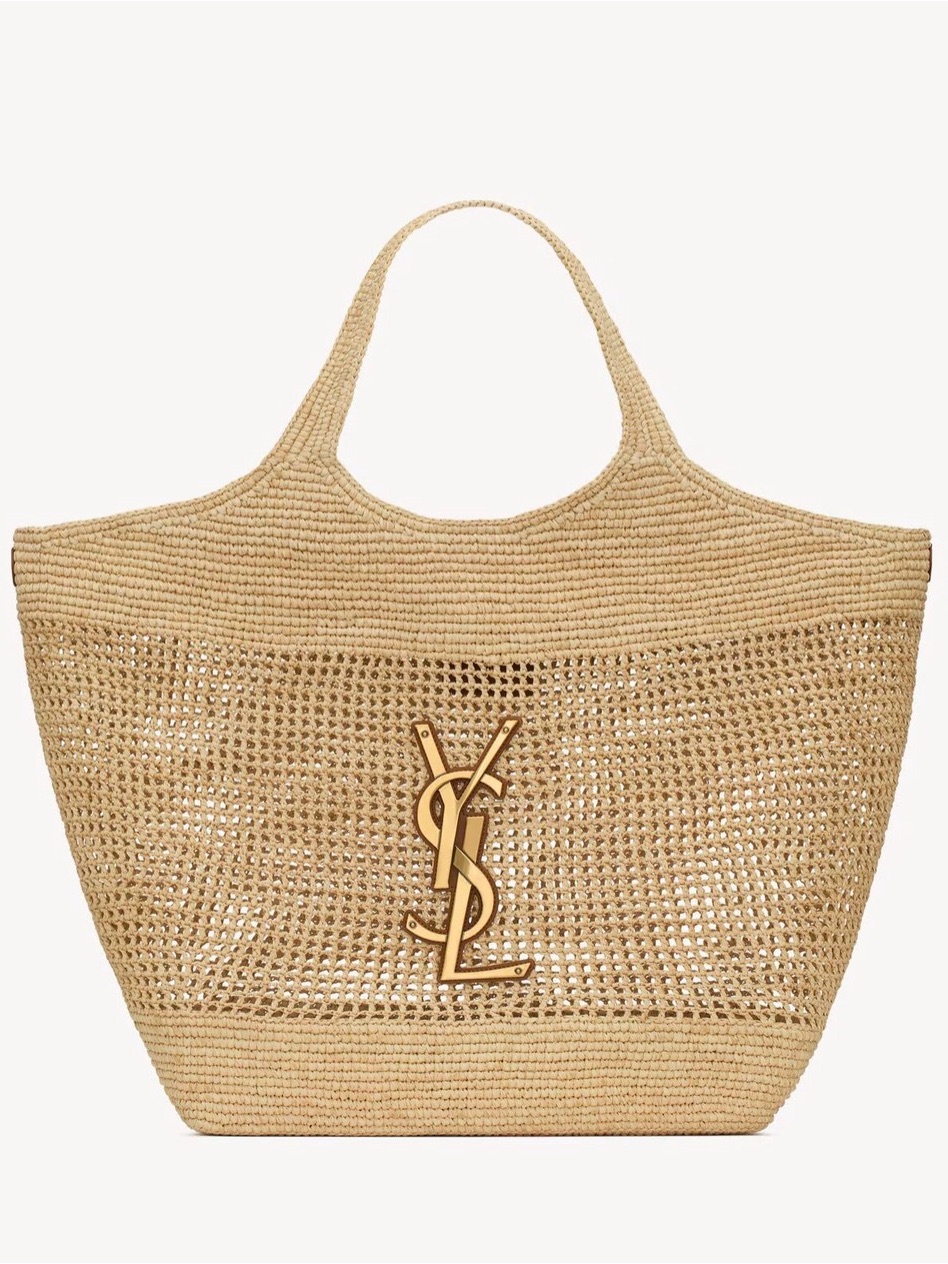 Saint Laurent Icare Raffia Woven Shopper Tote